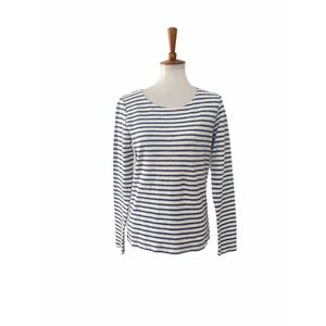 Maison Scotch Striped Pullover Boat Neck Top Long Sleeve Blue White Size 1